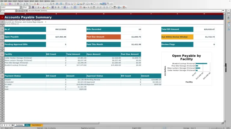 Preview of Self Storage Accounts Payable Tracker Excel Template