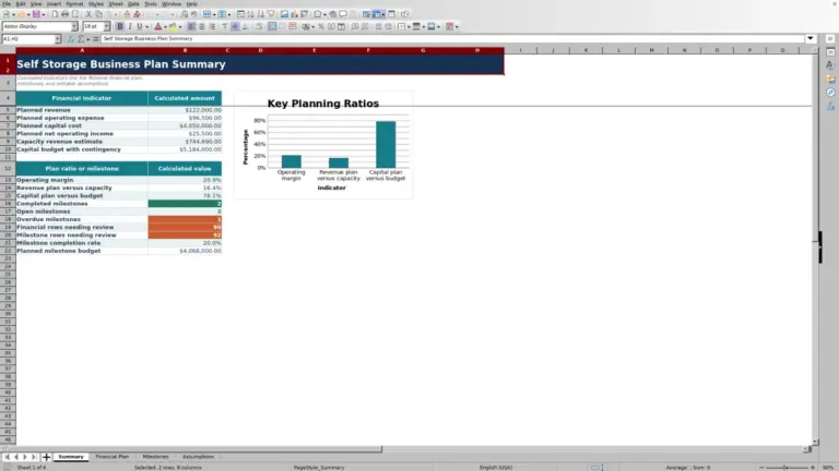 Preview of Self Storage Business Plan Template for Excel