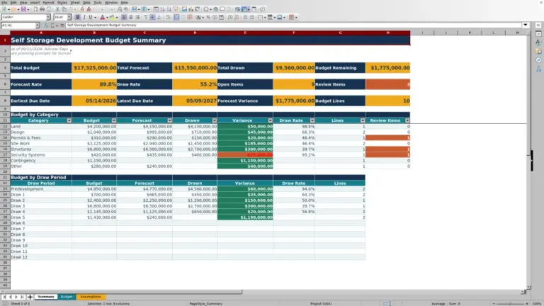 Preview of Self Storage Development Budget Excel Template