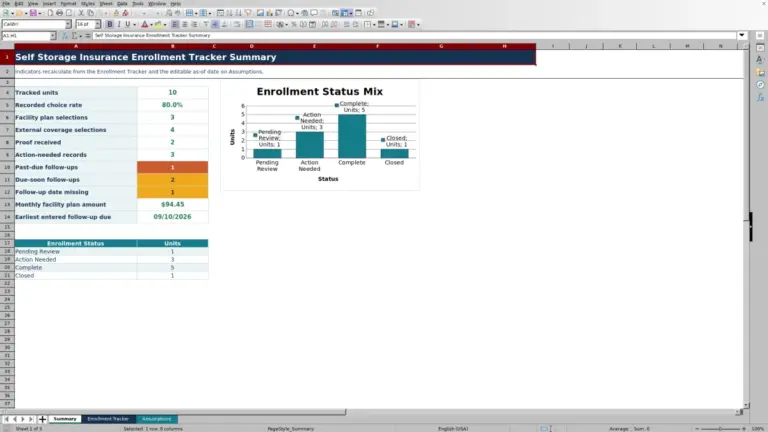 Preview of Self Storage Insurance Enrollment Tracker for Excel