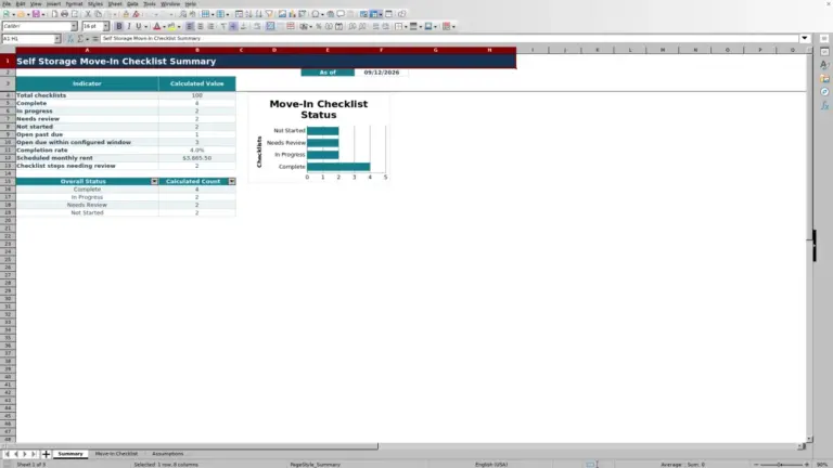 Preview of Self Storage Move-In Checklist Excel Workbook
