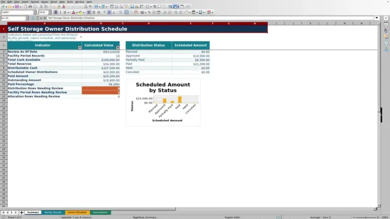 Preview of Self Storage Owner Distribution Schedule Excel Template