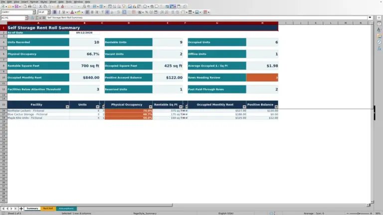 Preview of Self Storage Rent Roll Excel Template