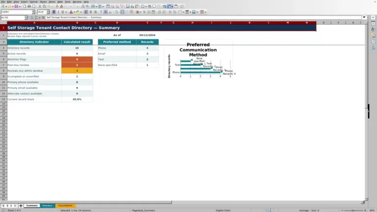 Preview of Self Storage Tenant Contact Directory Excel Template